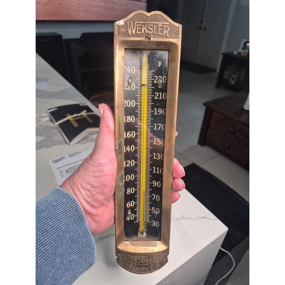Vintage Weksler NYC Brass Industrial Thermometer 30-240 F‎ Boiler Pipe Gauge